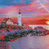 Portland Lighthouse Sunset Diamond Painting