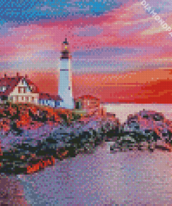 Portland Lighthouse Sunset Diamond Painting