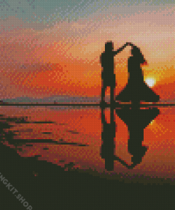 Romantic Couple Dancing On The Beach Reflection Diamond Painting