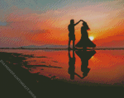 Romantic Couple Dancing On The Beach Reflection Diamond Painting