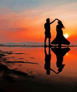 Romantic Couple Dancing On The Beach Reflection Diamond Painting