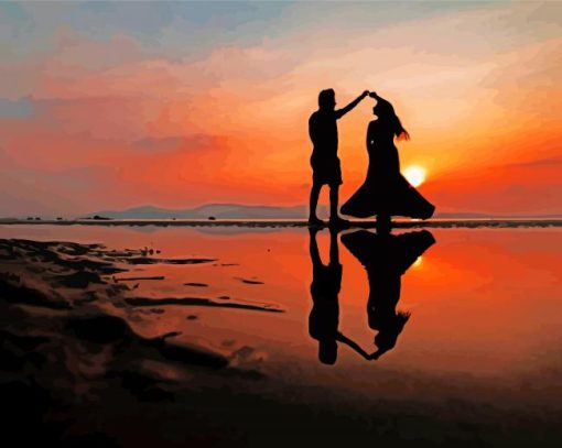 Romantic Couple Dancing On The Beach Reflection Diamond Painting