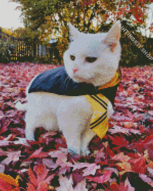 White Hufflepuff Kitty Diamond Painting