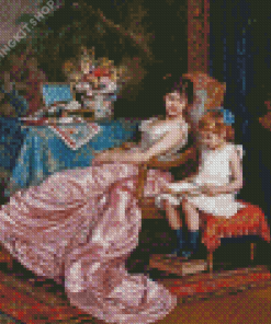 A Mother And Daughter Reading By Auguste Toulmouche Diamond Painting