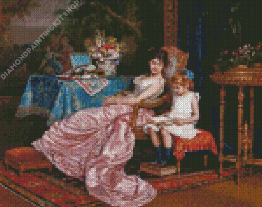 A Mother And Daughter Reading By Auguste Toulmouche Diamond Painting