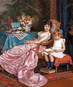 A Mother And Daughter Reading By Auguste Toulmouche Diamond Painting