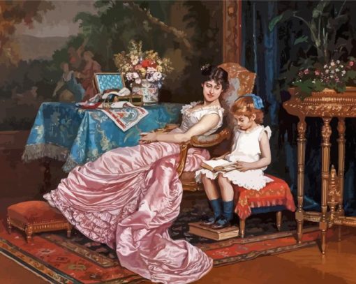 A Mother And Daughter Reading By Auguste Toulmouche Diamond Painting