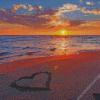 Beach With Hearts In Sand At Sunset Diamond Painting