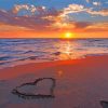 Beach With Hearts In Sand At Sunset Diamond Painting