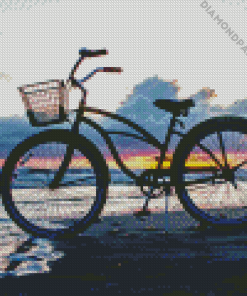 Bicycle On Beach At Sunset Diamond Painting