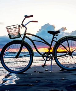 Bicycle On Beach At Sunset Diamond Painting