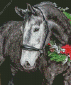 Black And White Horse With Wreath Diamond Painting