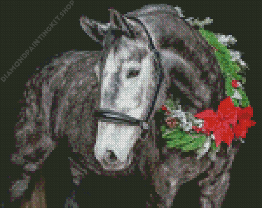 Black And White Horse With Wreath Diamond Painting