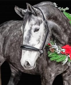 Black And White Horse With Wreath Diamond Painting