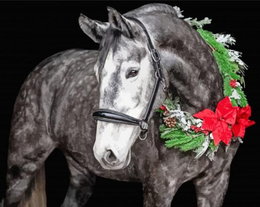 Black And White Horse With Wreath Diamond Painting