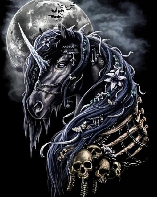 Black Evil Demon Unicorn Diamond Painting