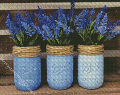 Blue Flowers In Jar Diamond Painting