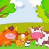 Cartoon Cows By Fence Diamond Painting