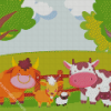 Cartoon Cows By Fence Diamond Painting