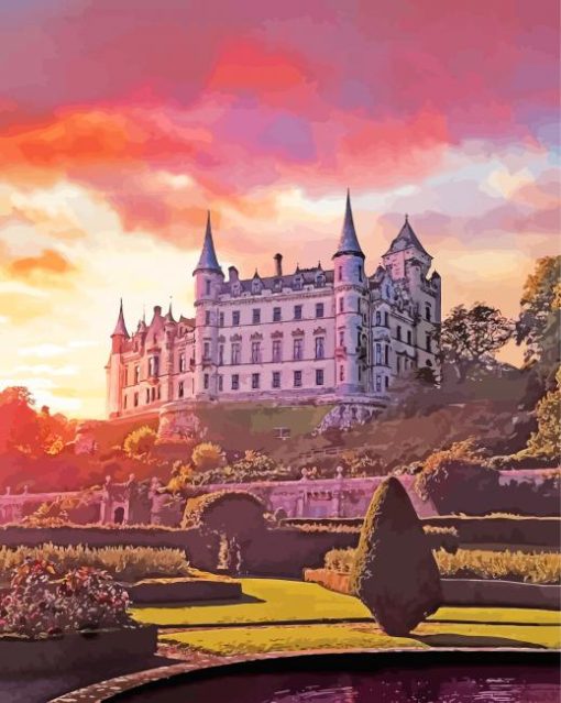 Dunrobin Castle At Sunset Diamond Painting