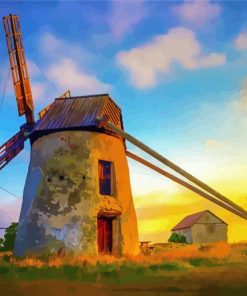 Dutch Windmill Sunset Diamond Painting