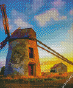 Dutch Windmill Sunset Diamond Painting