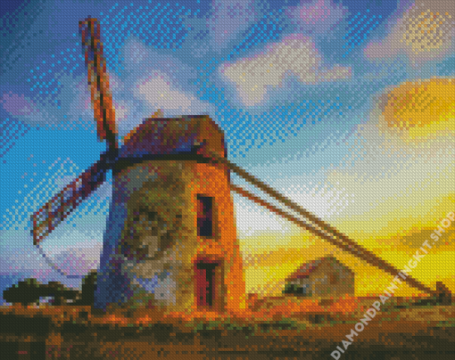 Dutch Windmill Sunset Diamond Painting