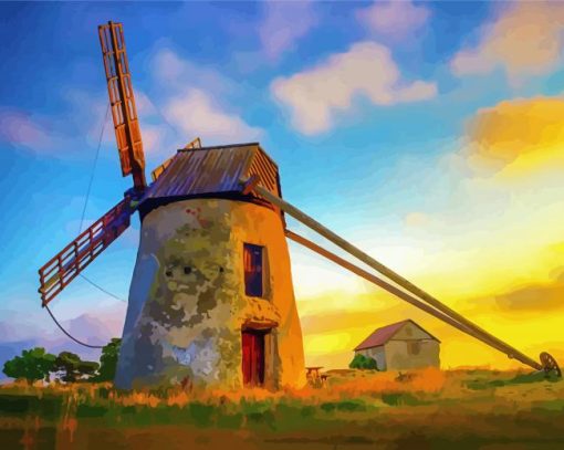 Dutch Windmill Sunset Diamond Painting