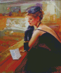 Elegant Lady In Black Dress Diamond Painting