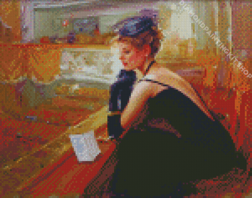 Elegant Lady In Black Dress Diamond Painting