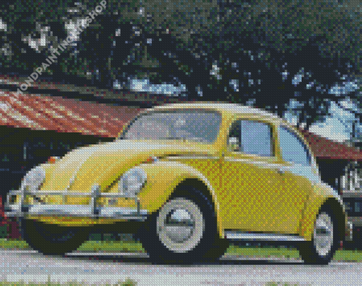 Vintage Yellow Volkswagen Bug Diamond Painting