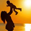 Mother And Son On Beach Silhouette Diamond Painting