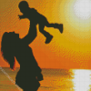 Mother And Son On Beach Silhouette Diamond Painting