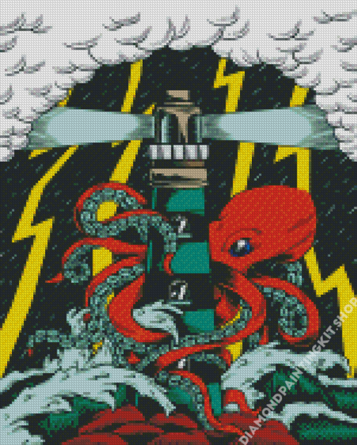 Octopus And Lighthouse Diamond Painting