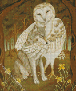 Owl And Wolf Hug Diamond Painting