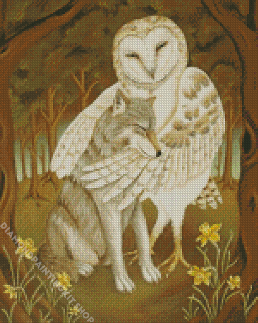 Owl And Wolf Hug Diamond Painting