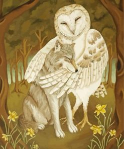 Owl And Wolf Hug Diamond Painting