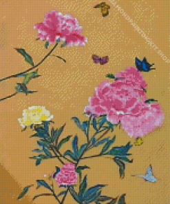 Peonies And Butterflies Art Diamond Painting