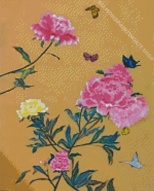 Peonies And Butterflies Art Diamond Painting