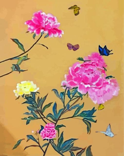 Peonies And Butterflies Art Diamond Painting