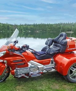 Red Motorcycle By Lake Diamond Painting