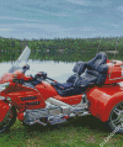 Red Motorcycle By Lake Diamond Painting