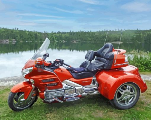 Red Motorcycle By Lake Diamond Painting