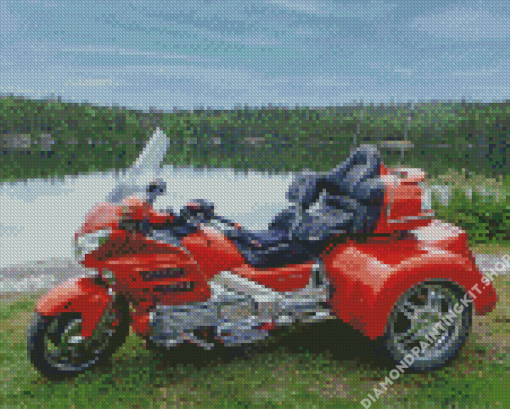 Red Motorcycle By Lake Diamond Painting