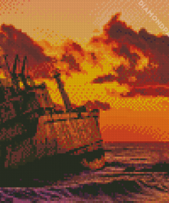 Ship Wrecked Sunset Diamond Painting