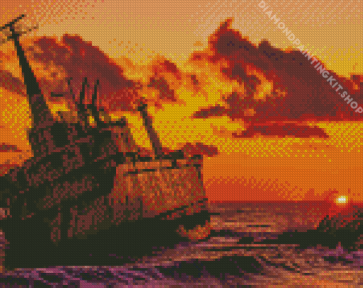 Ship Wrecked Sunset Diamond Painting