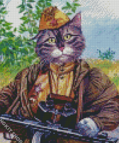 Soldier Army Cat Diamond Painting