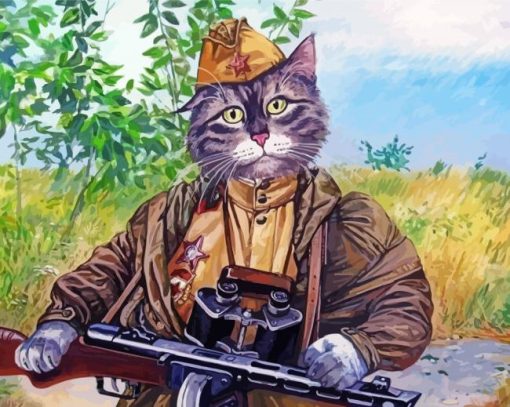 Soldier Army Cat Diamond Painting