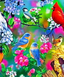 Spring Garden Birds Diamond Painting