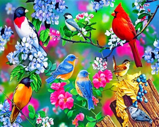 Spring Garden Birds Diamond Painting